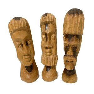 Ethnic Tribal Hand Carved Wood Bust‎ Lot of 3